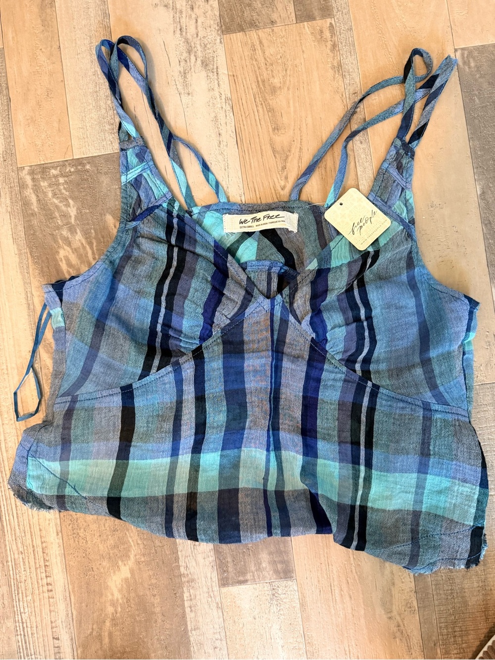 We The Free Blue Plaid Double-Strap Crop Cami